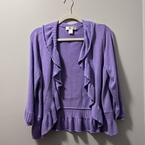 Nirvana purple cardigan up cycle ruffles knit handmade women large - Picture 6 of 9